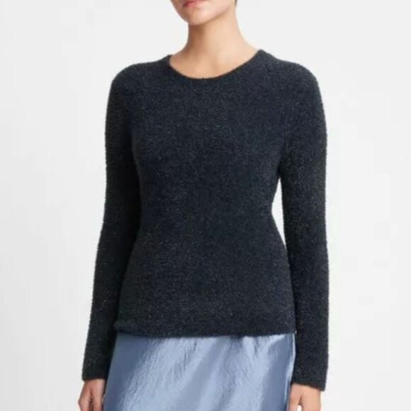 Vince Metallic Sparkle Eyelash Pullover Obsidian Black Sweater S - Picture 1 of 6